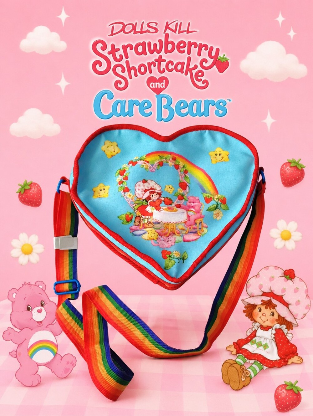 Dolls Kill Strawberry Shortcake and Care Bears Crossbody Heart Bag